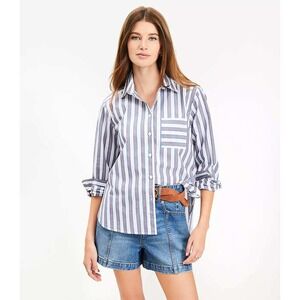 LOFT Button Down Shirt Womens L Blue White Striped Cotton Pocket Spring Preppy